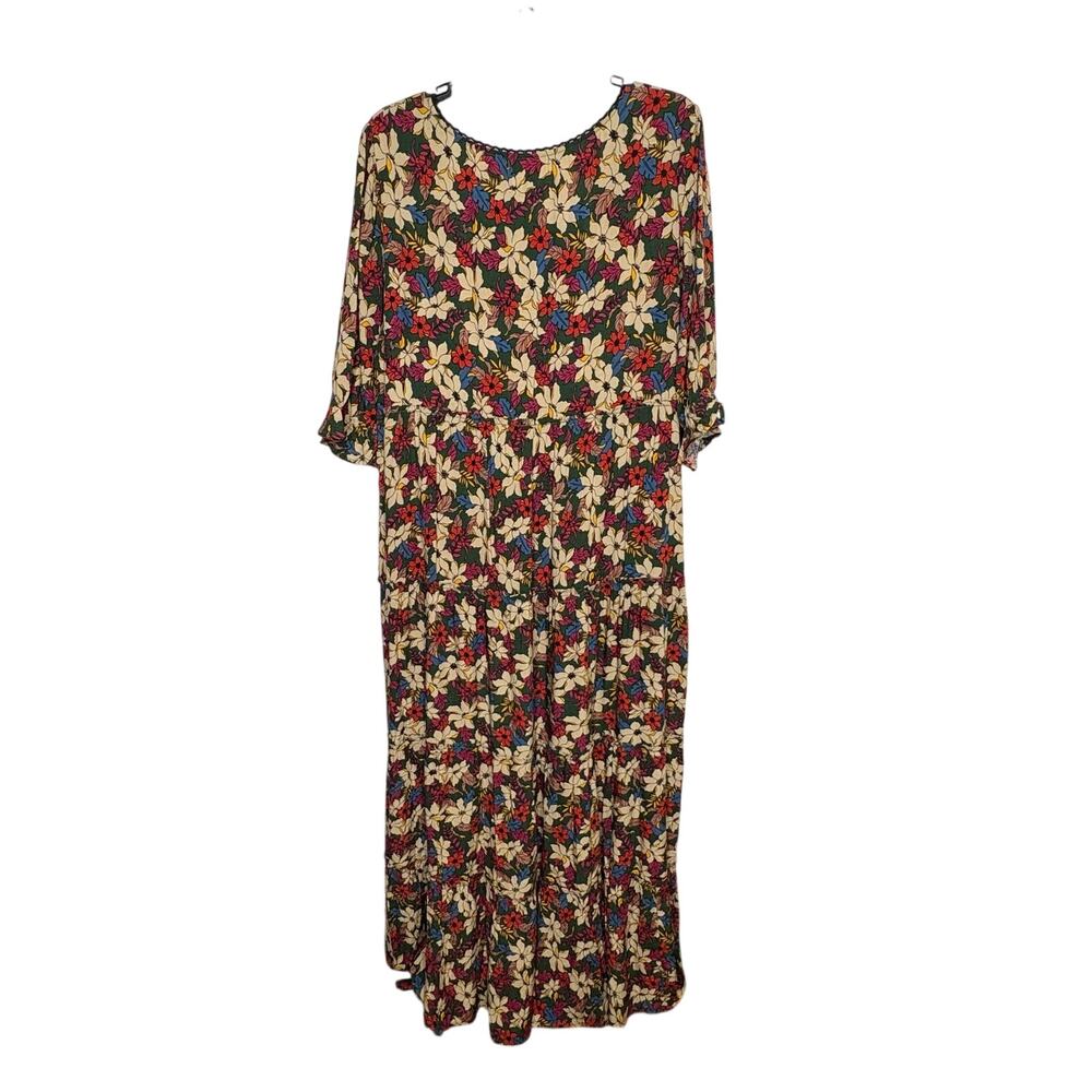 Natural Life Collette Tiered Maxi Tiered Dress Green White Lilies Floral XL New - Picture 3 of 16